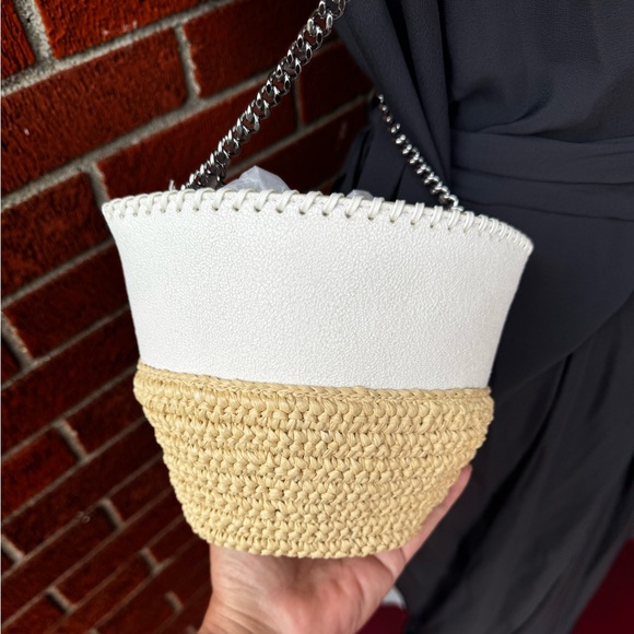 Stella McCartney falabella small shoulder bag crossbody half moon raffia chalk - Picture 6 of 14